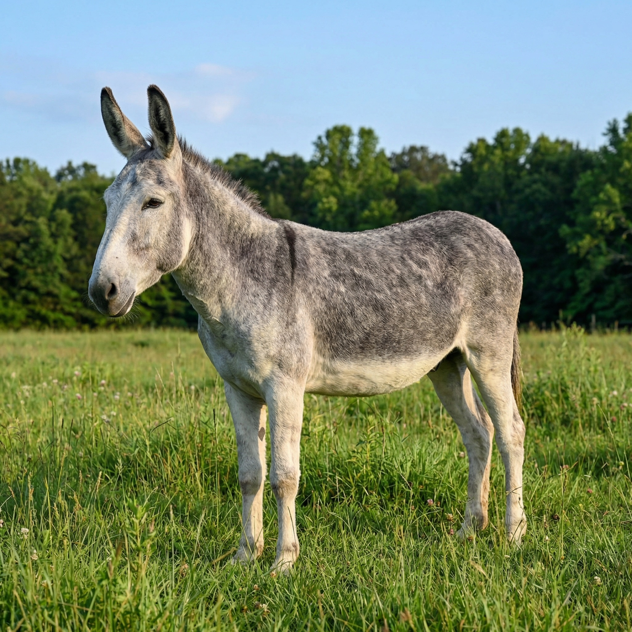 Mammoth Jackstock donkey standing